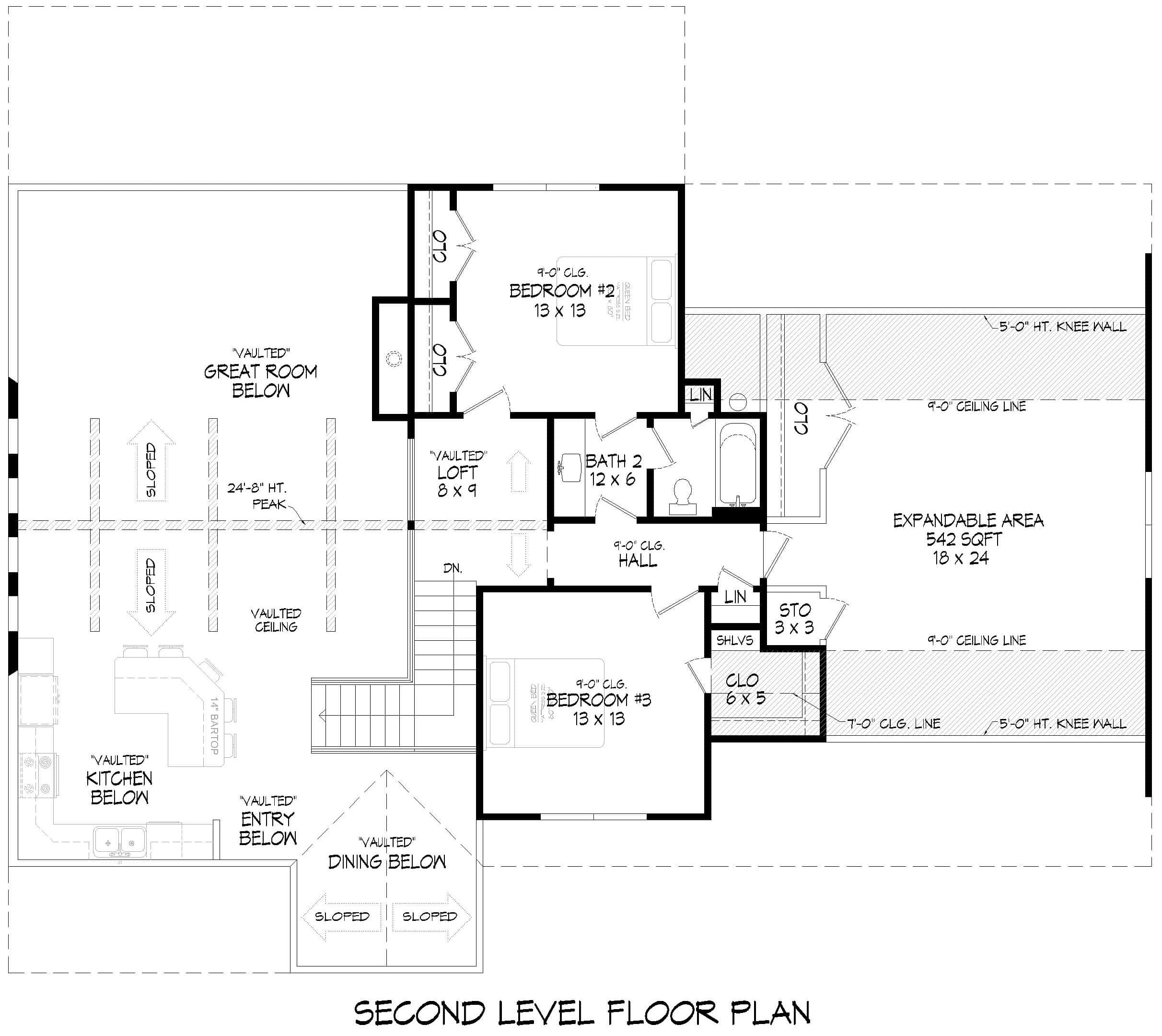 Upper Level of Modern Farmhouse Plan #196-2000