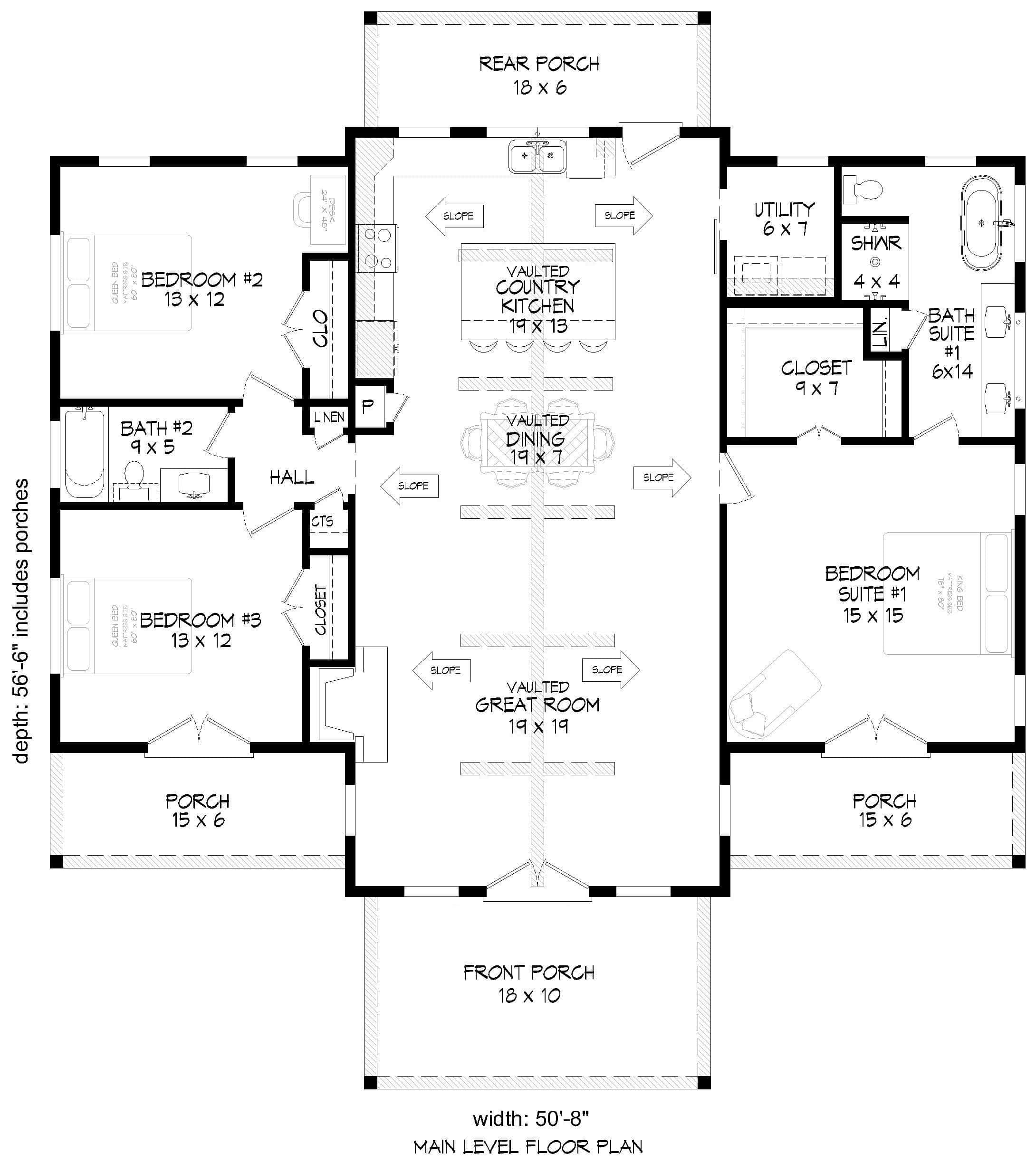 Main Level of Barndominium Plan #196-2003