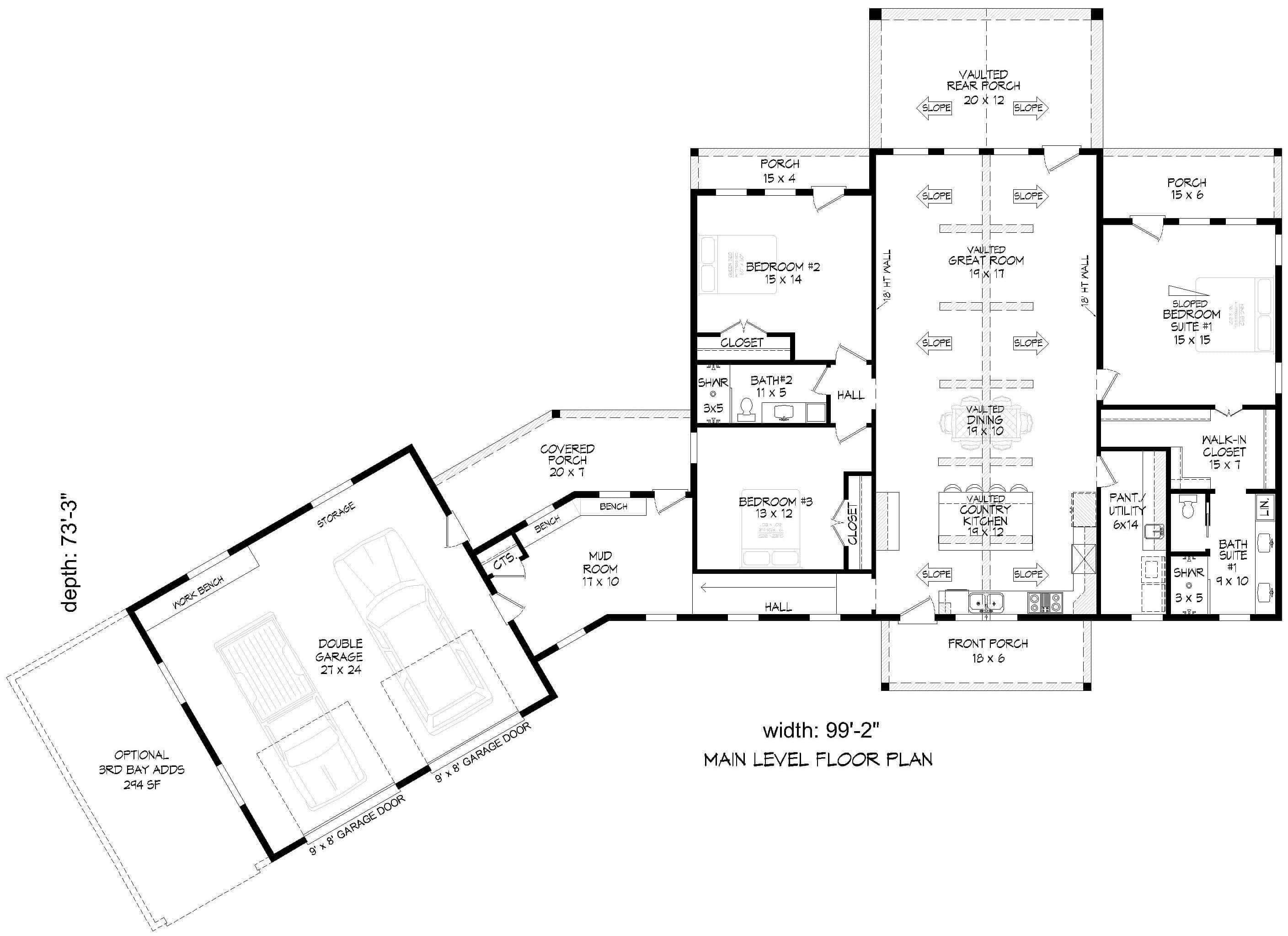 Main Level of Barndominium Plan #196-2009
