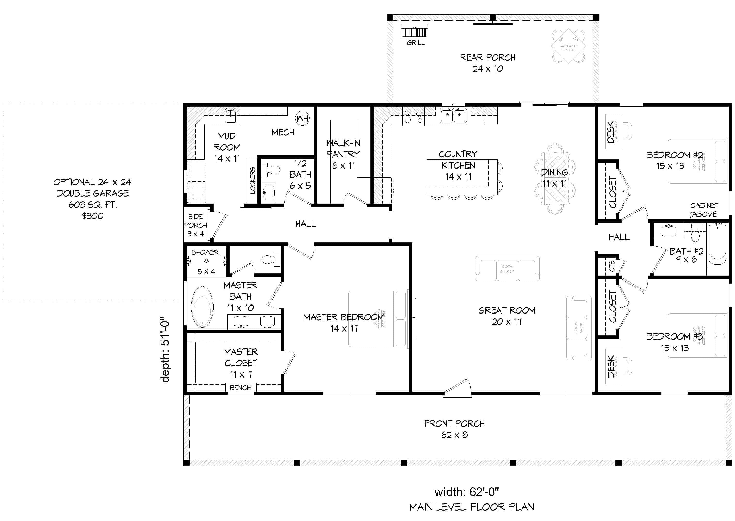 Main Level of Modern Farmhouse Plan #196-2010