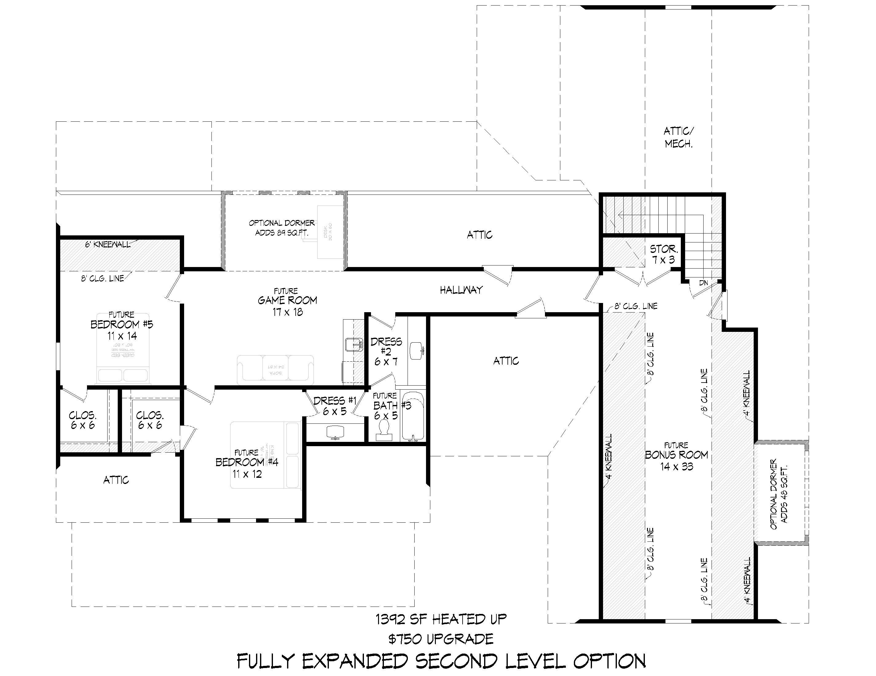 Upper Level of Modern Farmhouse Plan #196-2015