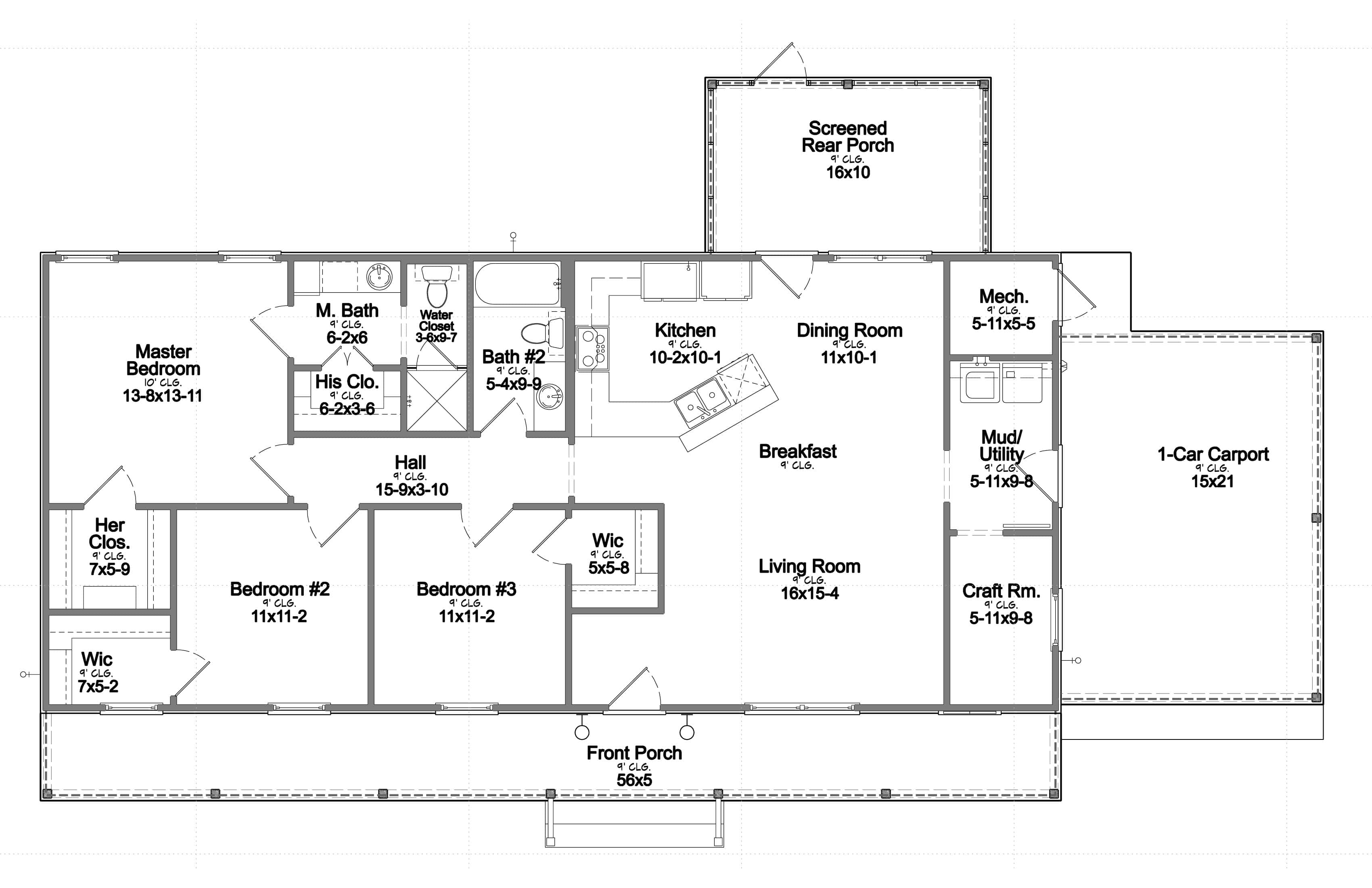 Floor Plan First Story of Craftsman Plan #197-1014