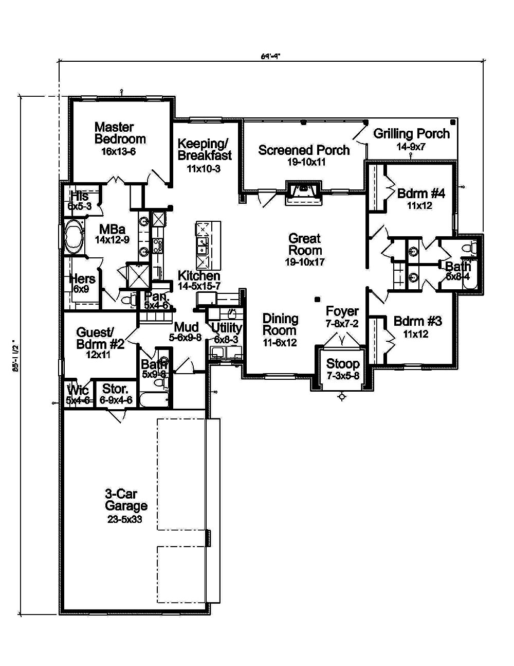 Floor Plan First Story of French Plan #197-1017