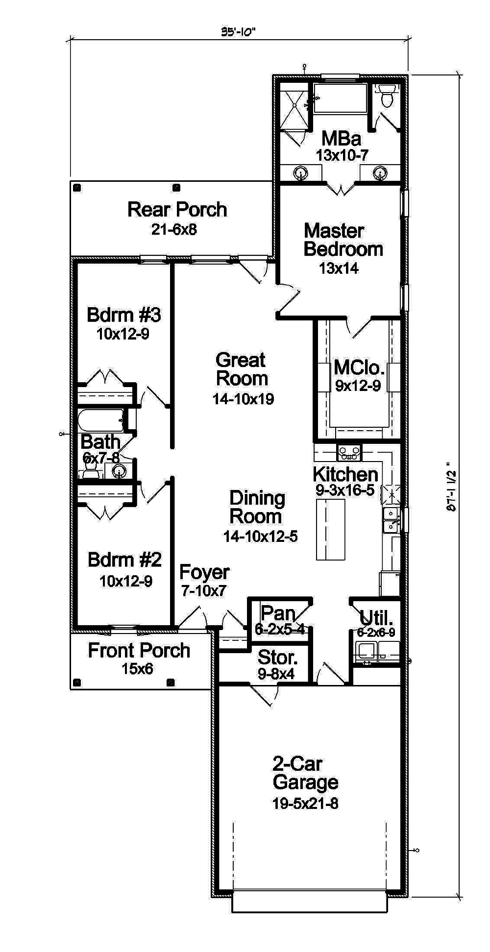 Floor Plan First Story of Country Plan #197-1021