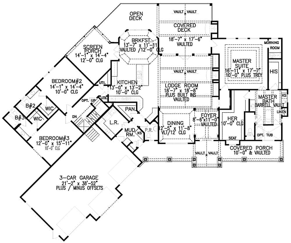 Floor Plan Main Level of Cottage Plan #198-1017