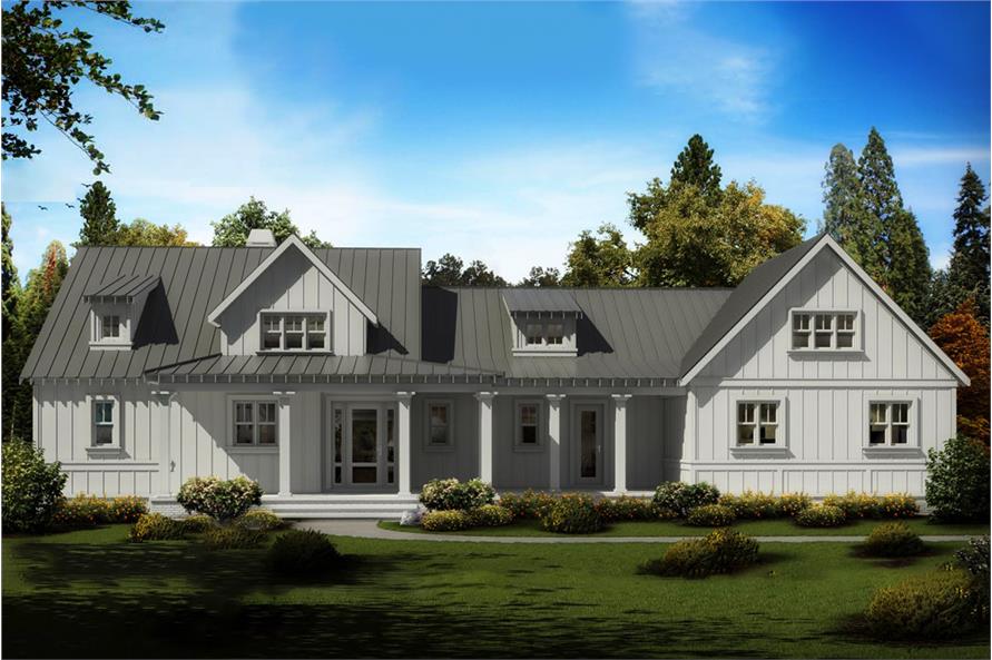 Photo-realistic rendering of Cottage home plan (ThePlanCollection: House Plan #198-1019)