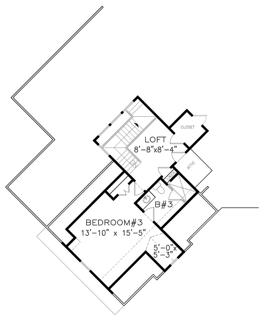 Floor Plan Upper Level of Cottage Plan #198-1034