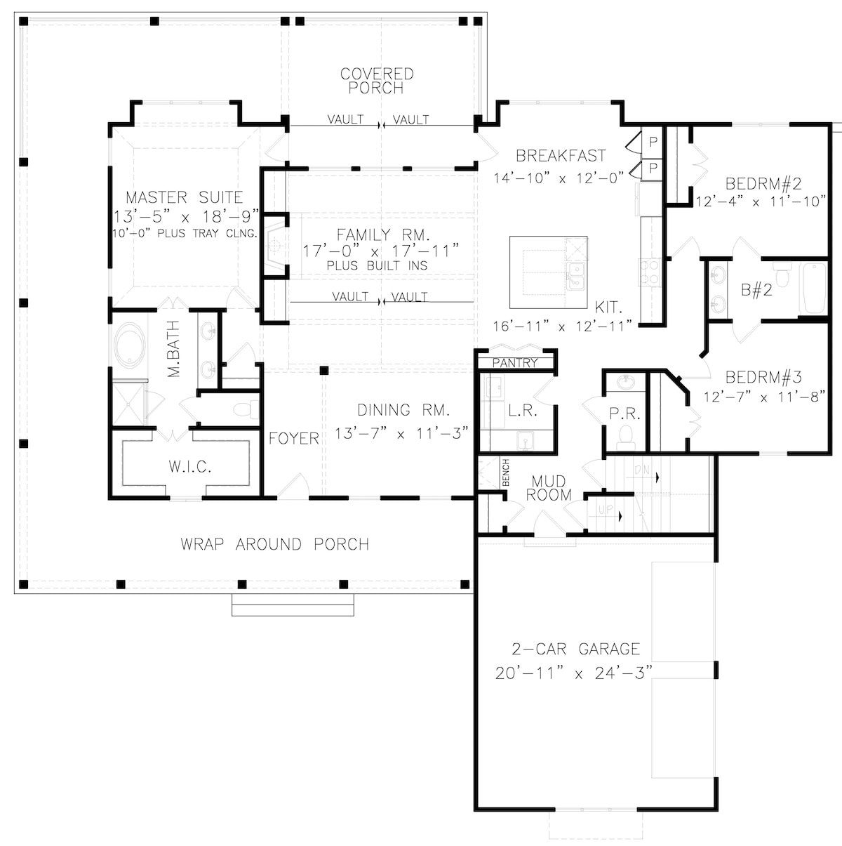 Floor Plan Main Level of Cottage Plan #198-1040