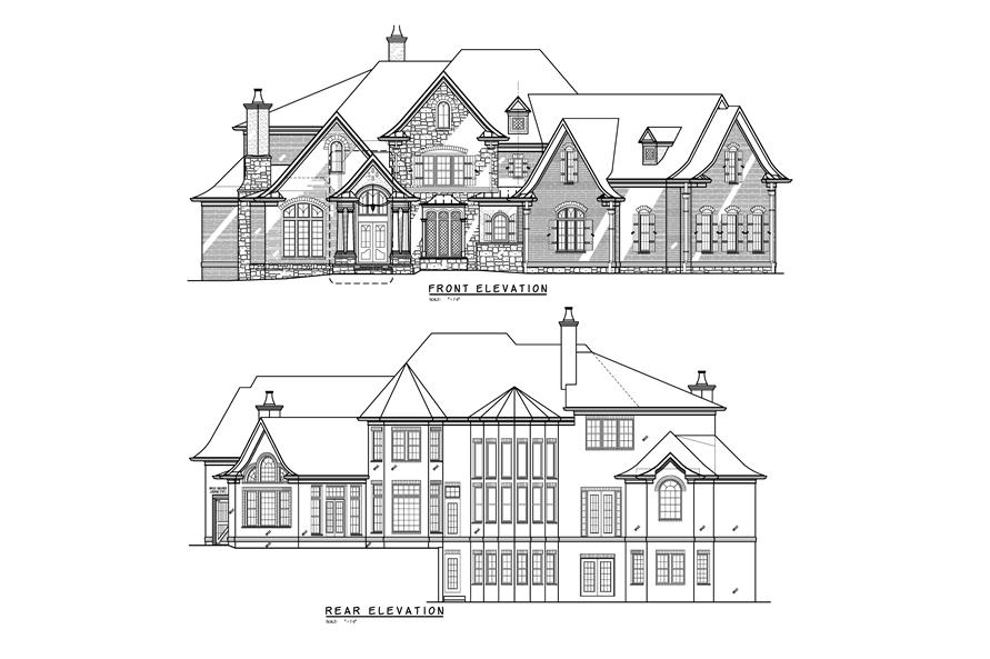 Home Plan Elevations of this 4-Bedroom,4376 Sq Ft Plan -198-1054