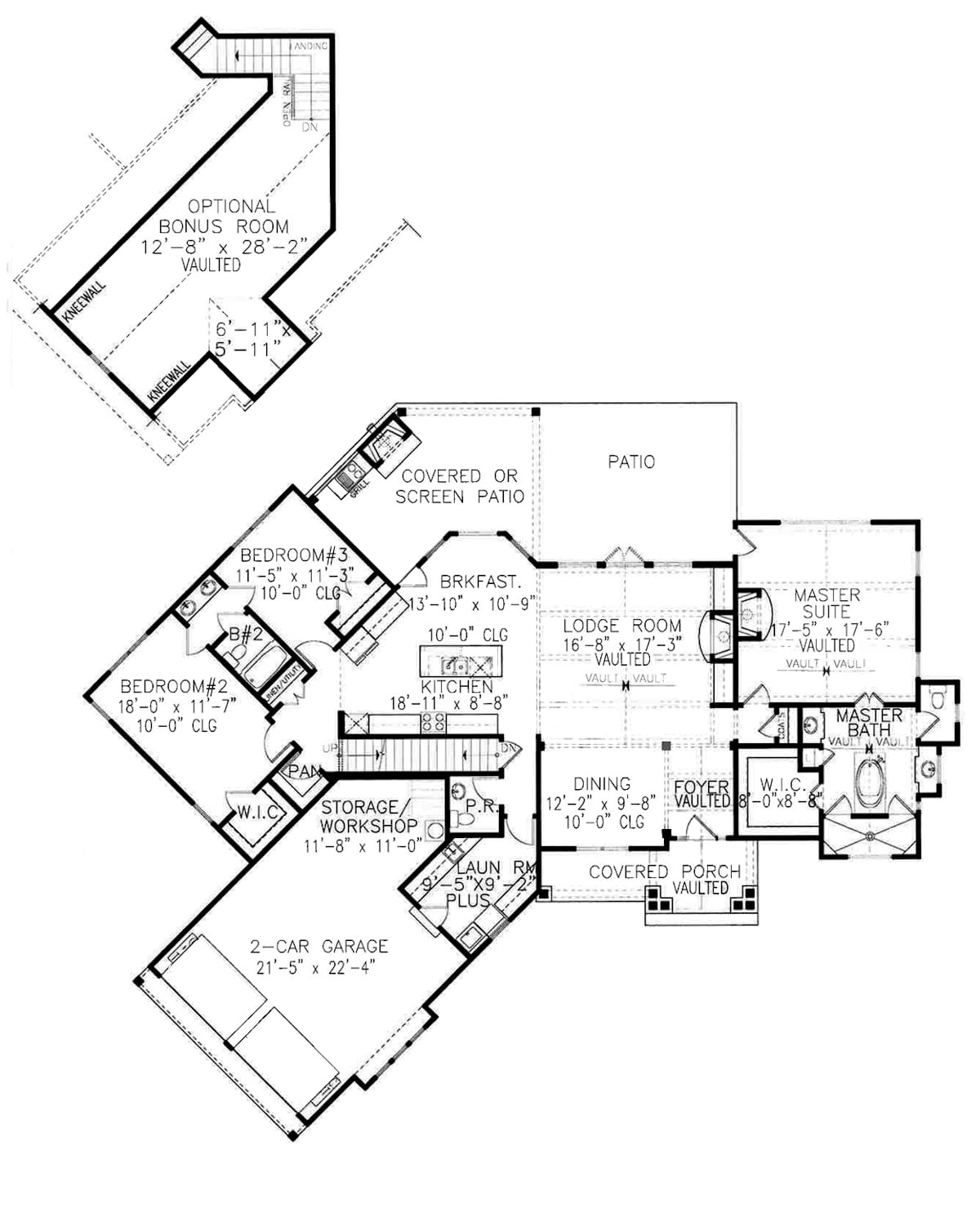 Floor Plan Main Level of Cottage Plan #198-1057