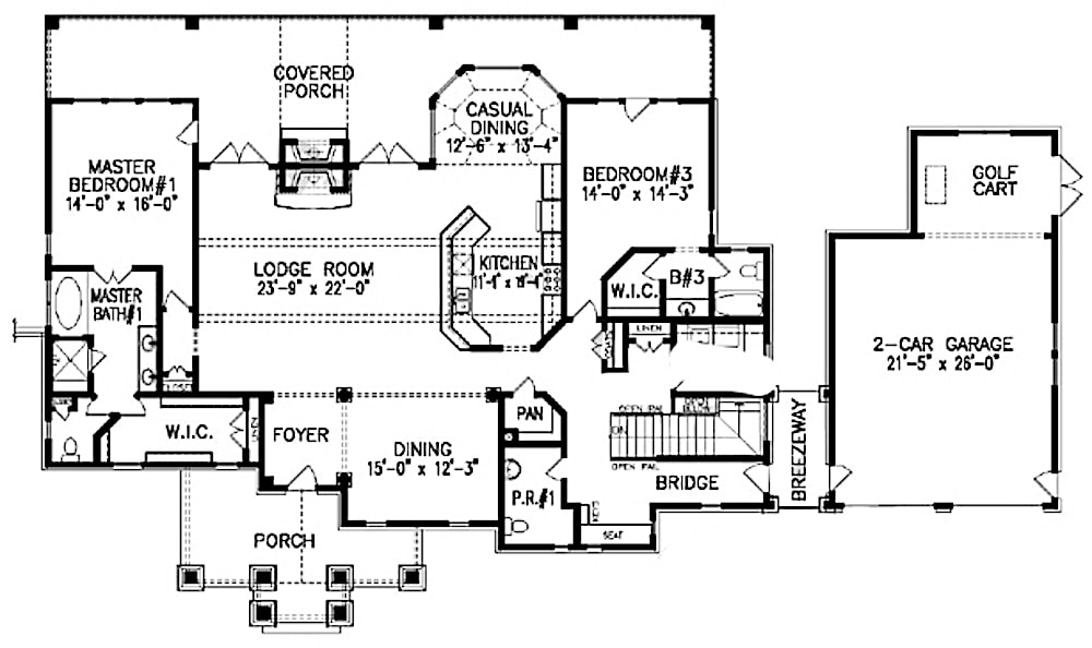 Floor Plan Main Level of Cottage Plan #198-1074