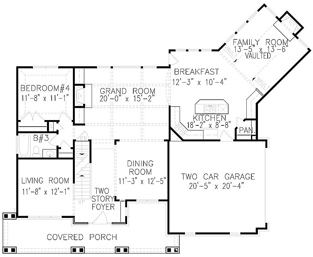 Floor Plan Main Level of Craftsman Plan #198-1083