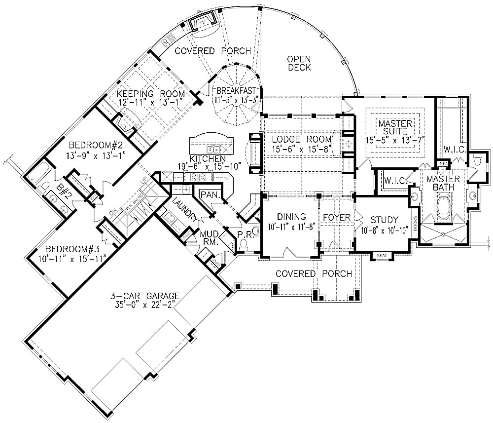 Floor Plan Main Level of Cottage Plan #198-1086