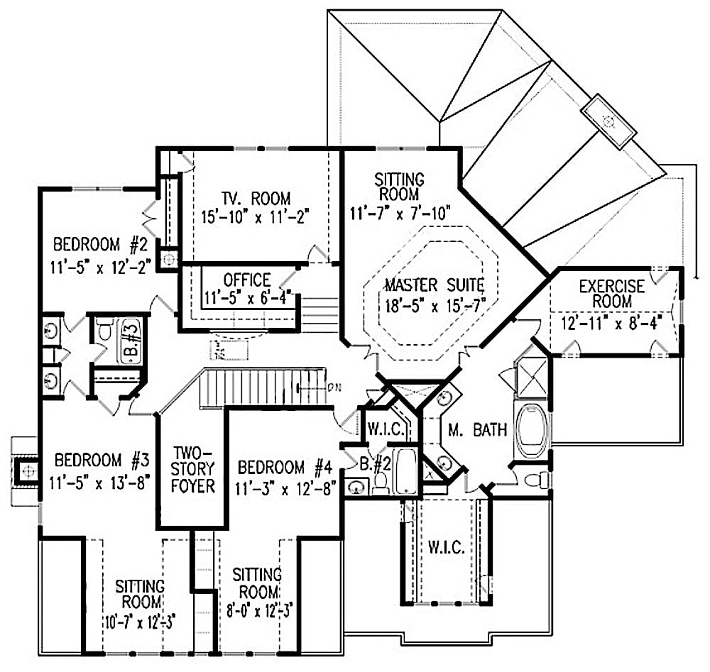 Floor Plan Upper Level of Southern Plan #198-1087