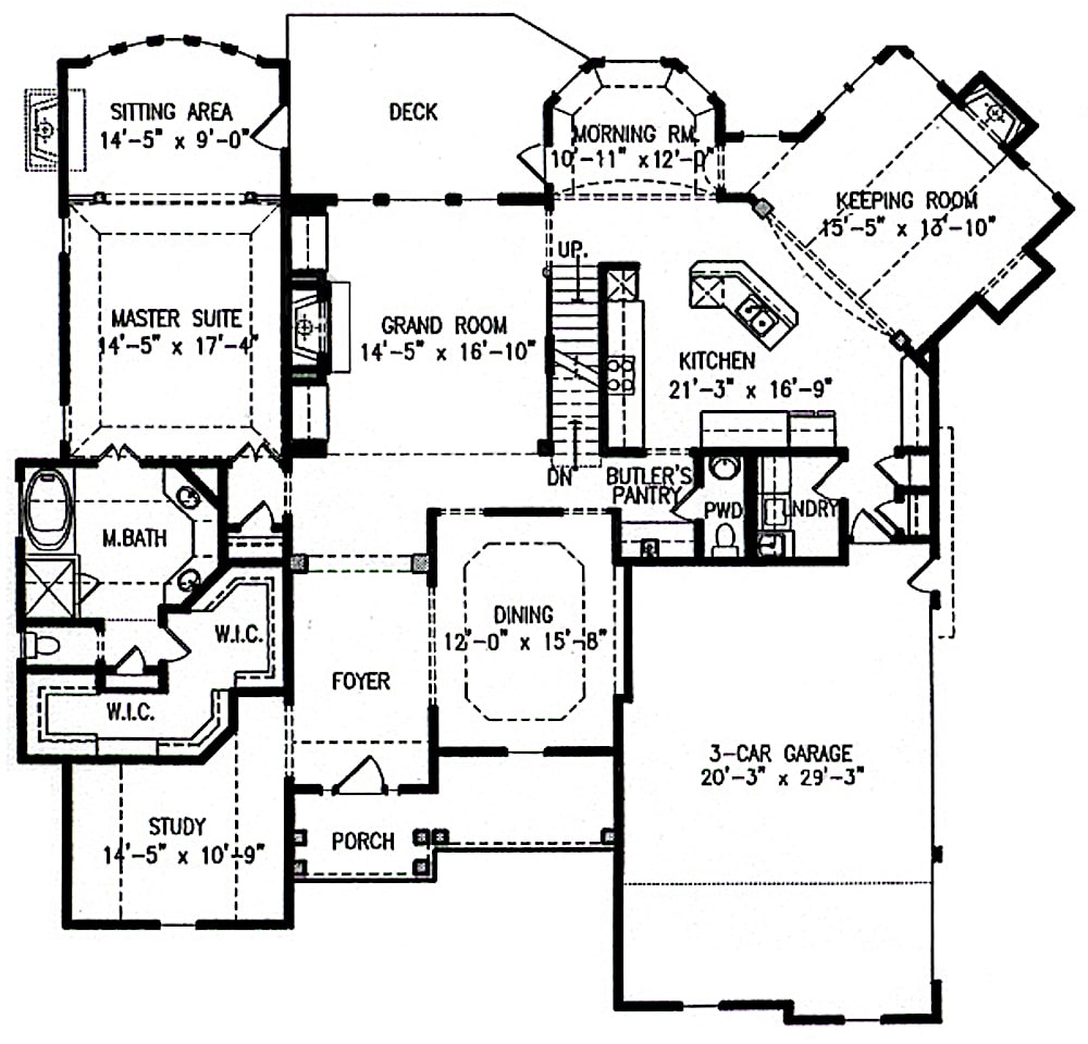 Floor Plan Main Level of Traditional Plan #198-1089