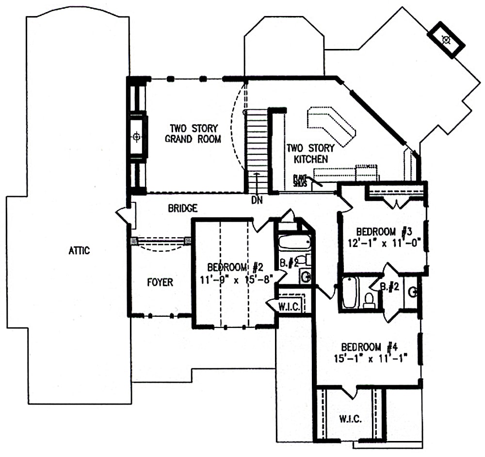 Floor Plan Upper Level of Traditional Plan #198-1089