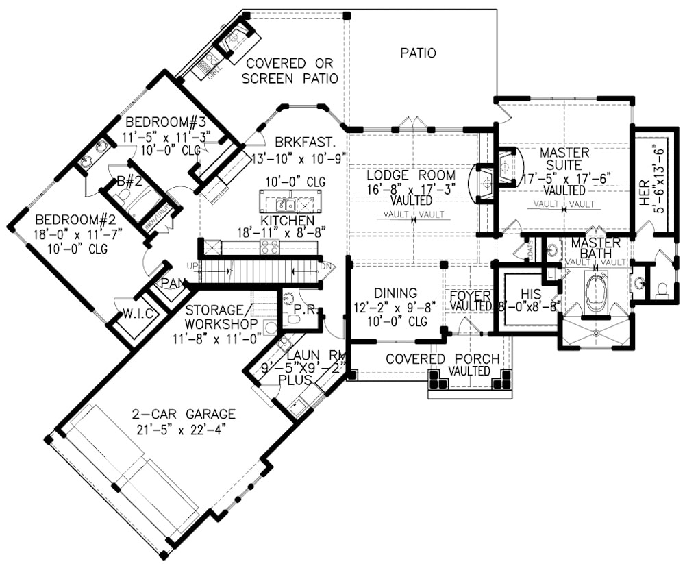 Floor Plan Main Level of Cottage Plan #198-1090