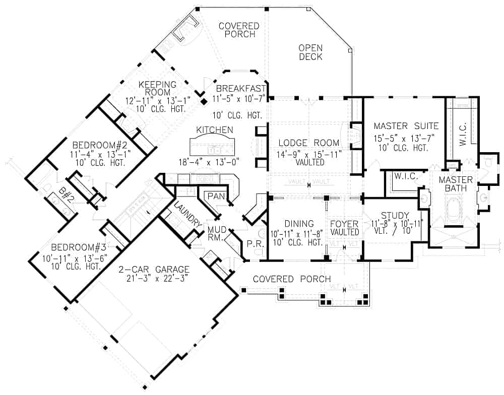 Floor Plan Main Level of Cottage Plan #198-1096