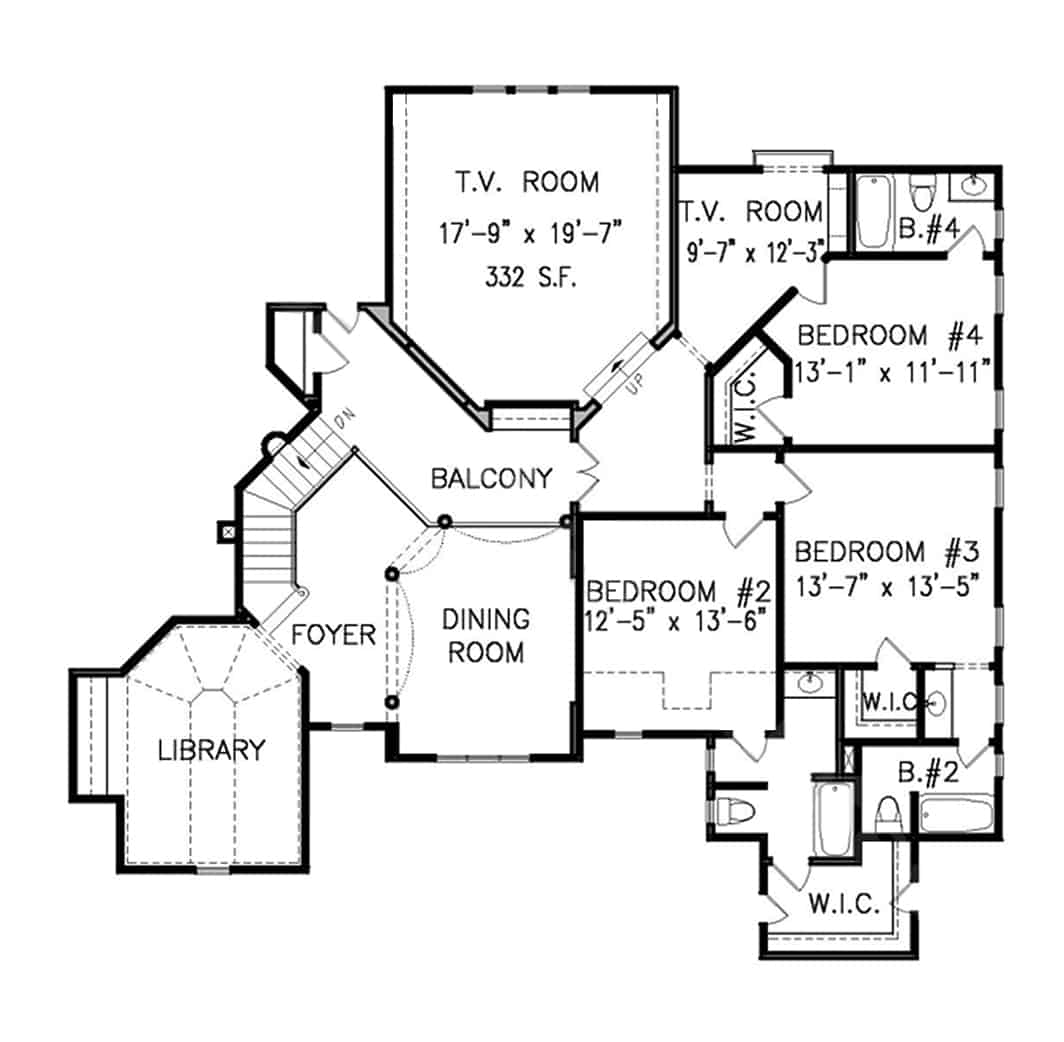 Floor Plan Upper Level of Colonial Plan #198-1143