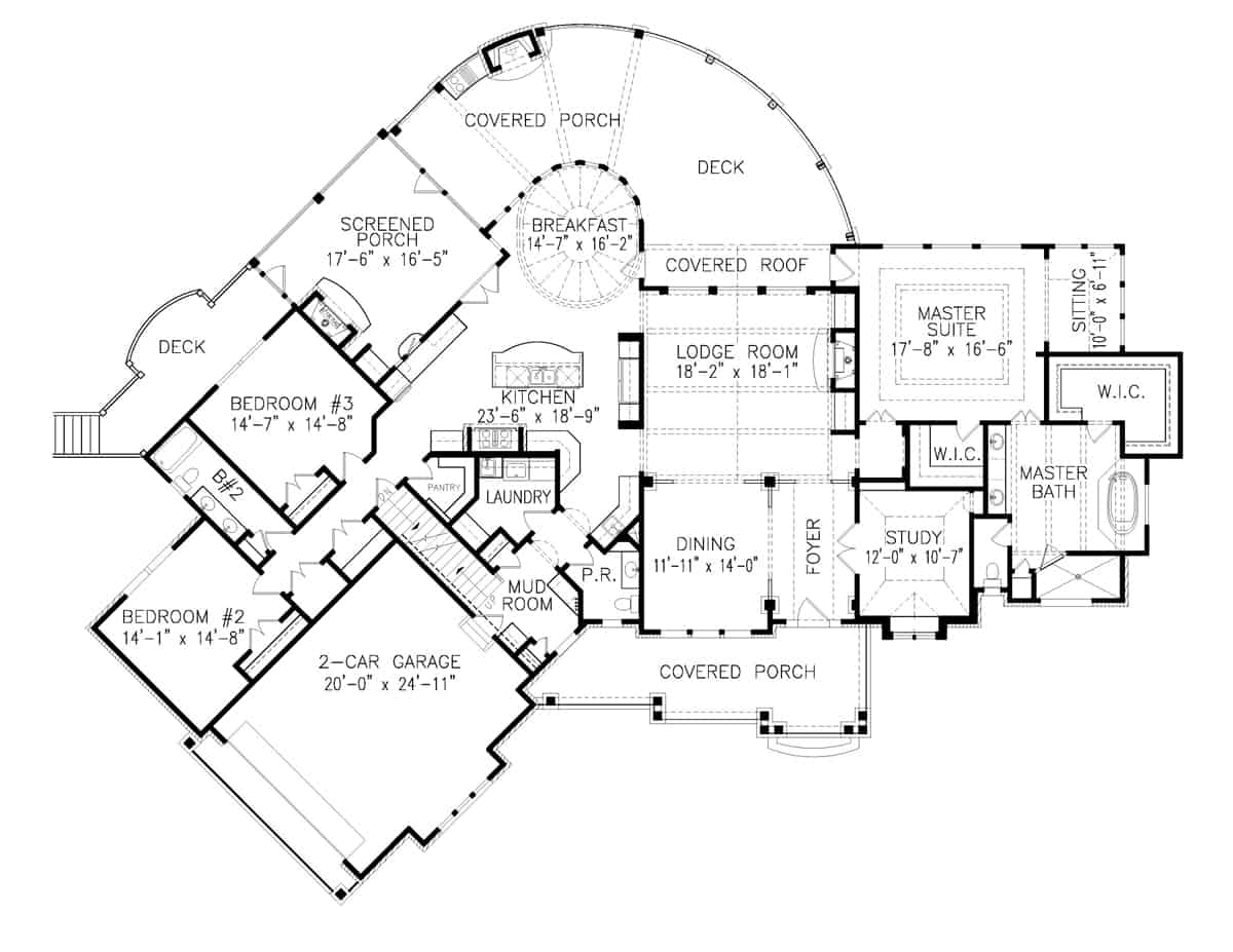 Floor Plan Main Level of Cottage Plan #198-1146