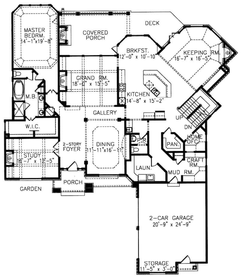 Floor Plan Main Level of Mediterranean Plan #198-1147