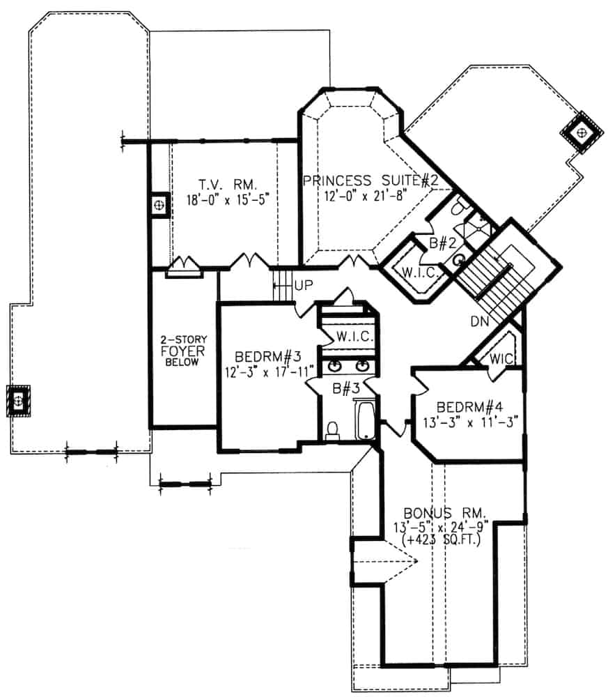 Floor Plan Upper Level of Mediterranean Plan #198-1147