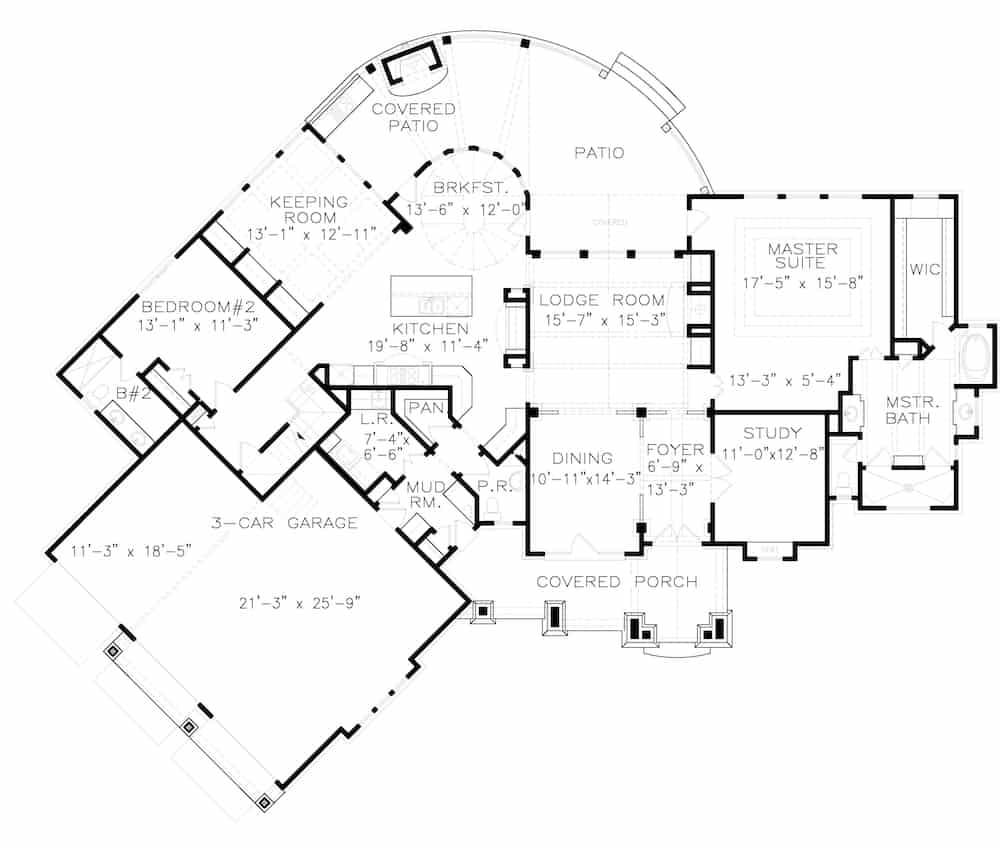 Floor Plan Main Level of Cottage Plan #198-1158