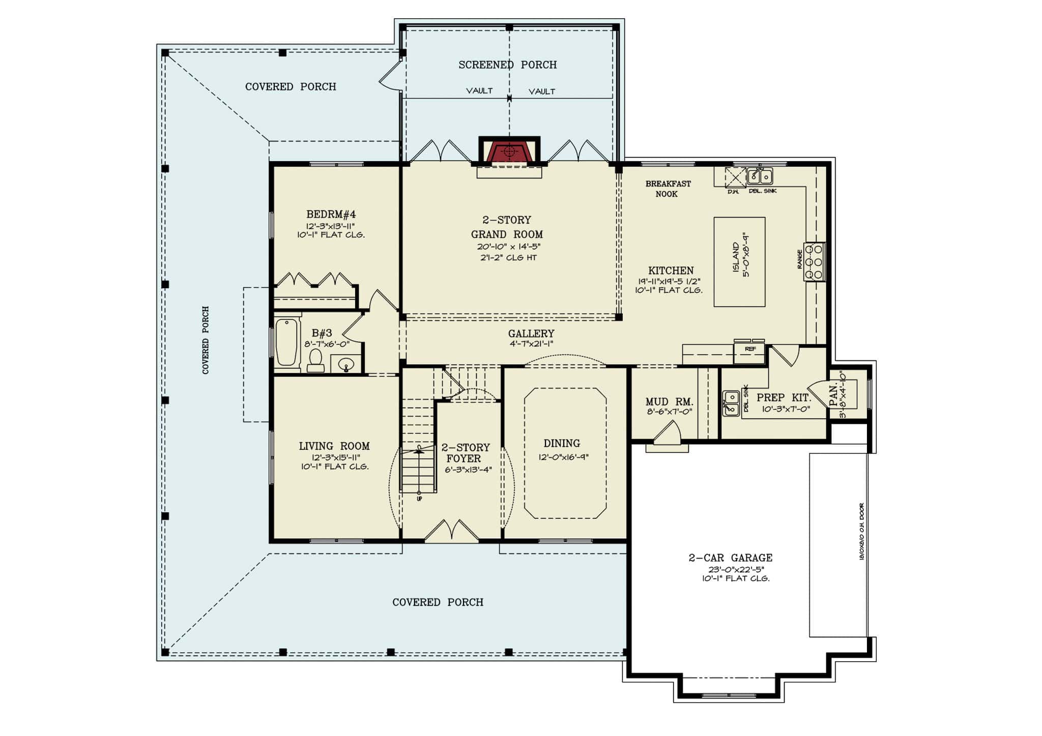 Main Level of Modern Farmhouse Plan #198-1168