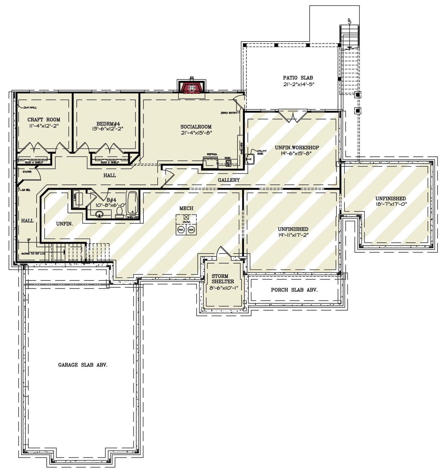 Basement of Modern Farmhouse Plan #198-1170