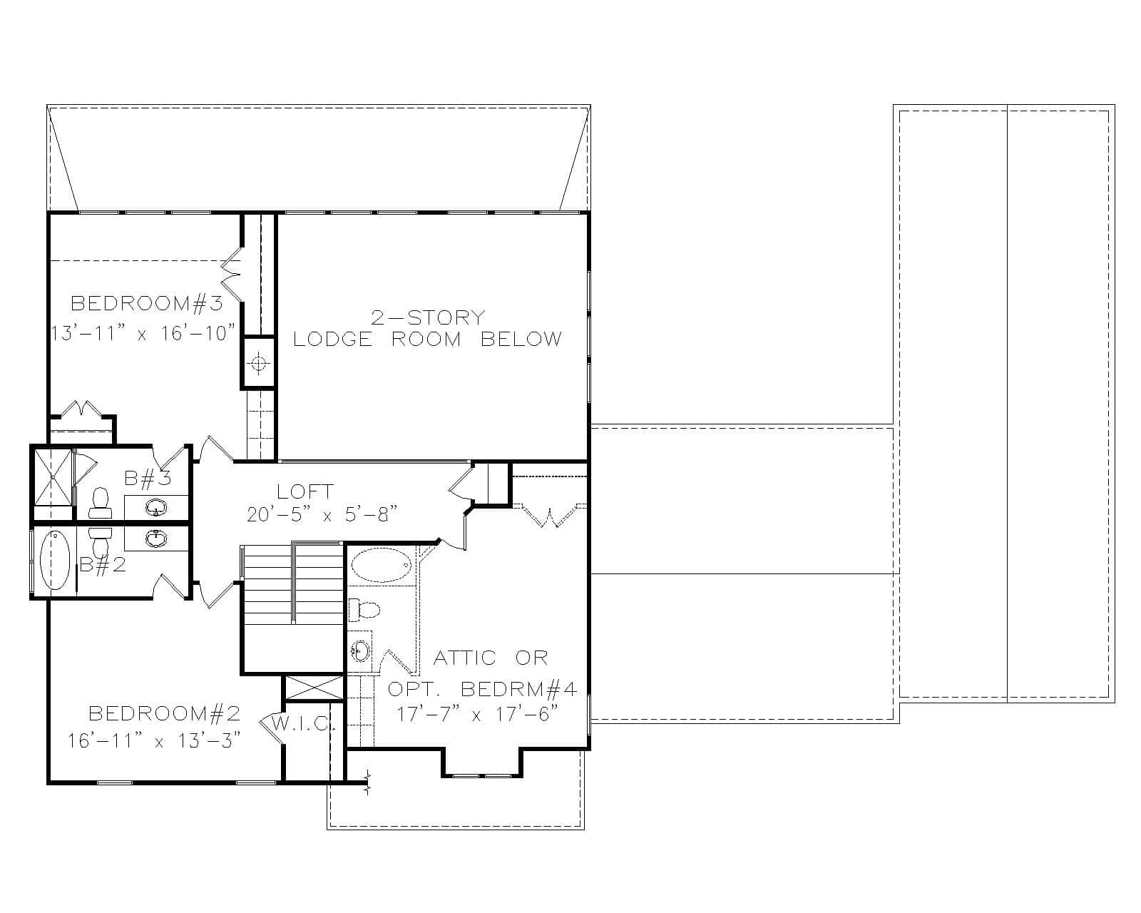 Upper Level of Barndominium Plan #198-1173
