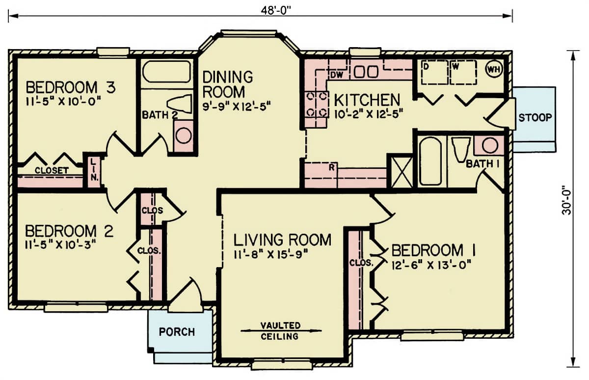 Main Level of Traditional Plan #198-1191