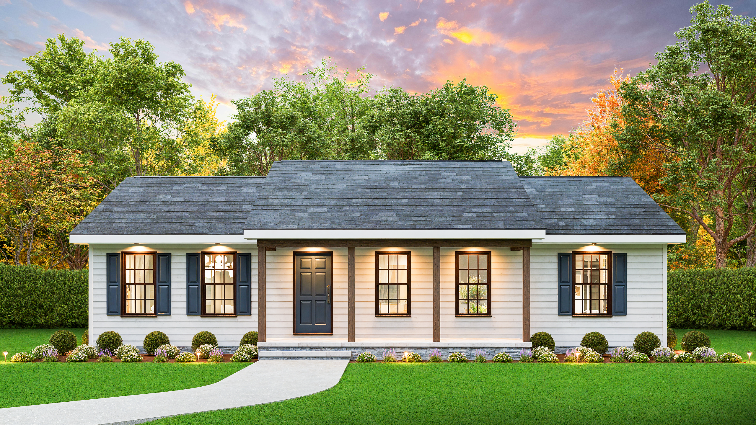 Front elevation of Ranch home (ThePlanCollection: House Plan #198-1197)