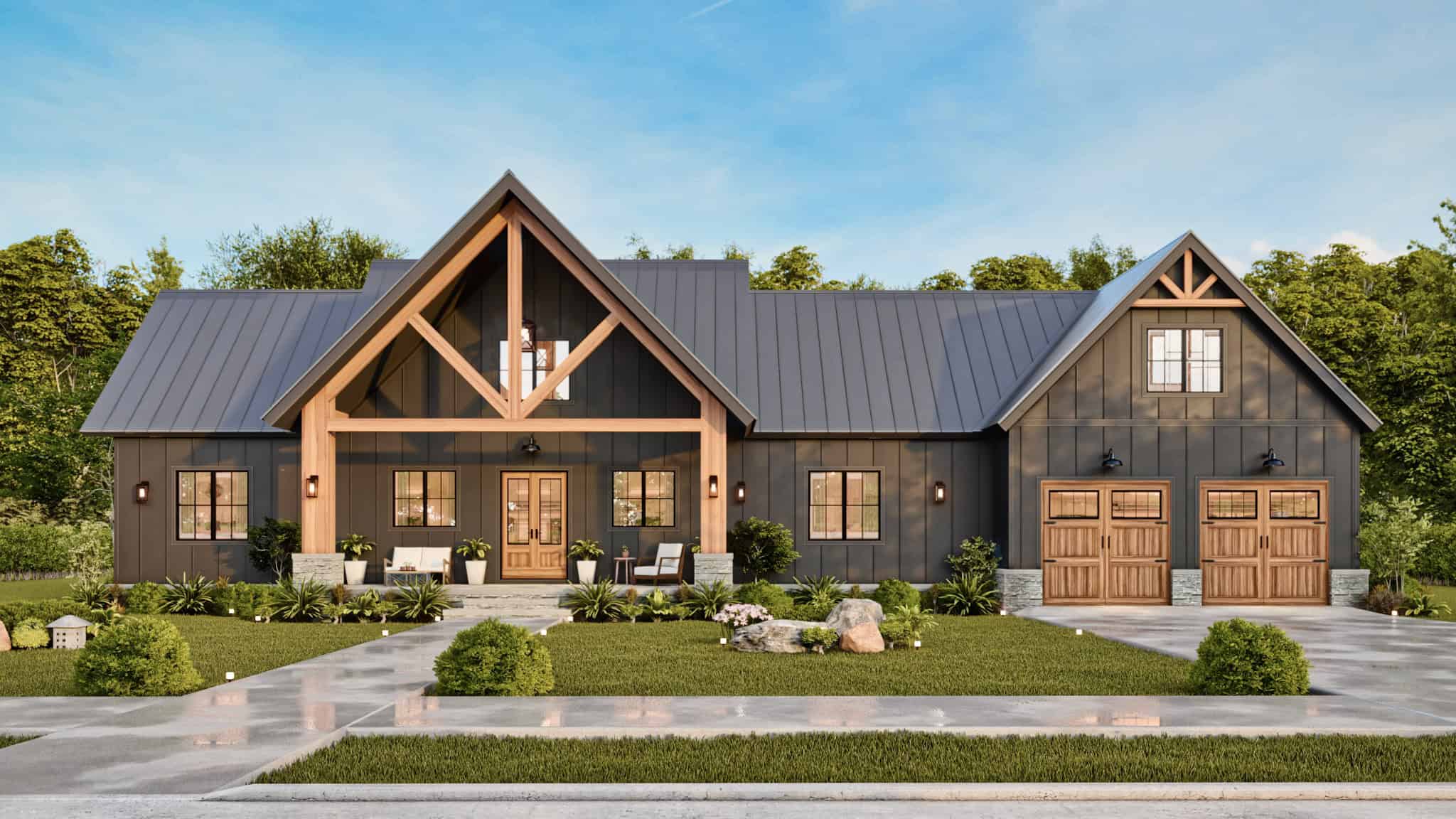 Front elevation of Modern Farmhouse home (ThePlanCollection: House Plan #198-1205)