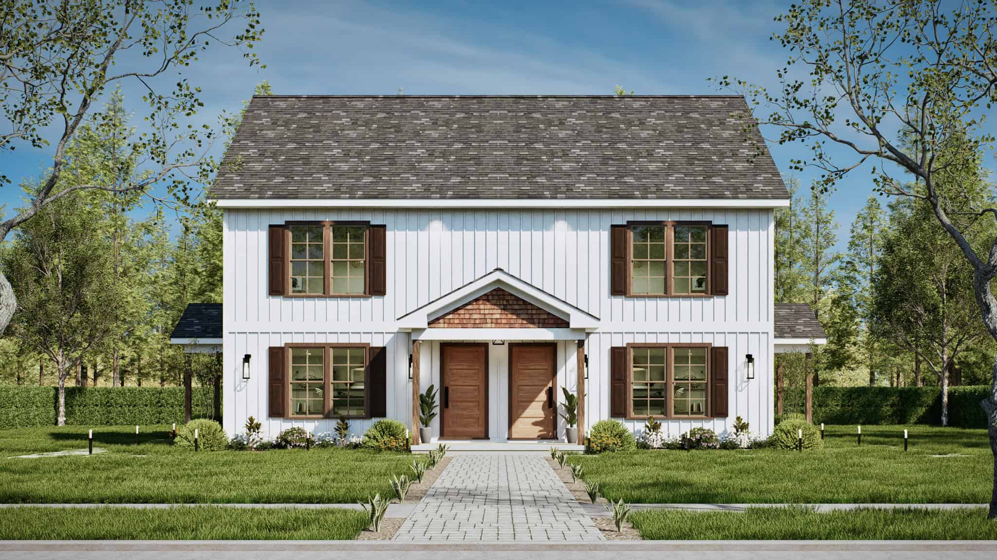 Front elevation of Duplex/Multi-Unit home (ThePlanCollection: House Plan #198-1212)