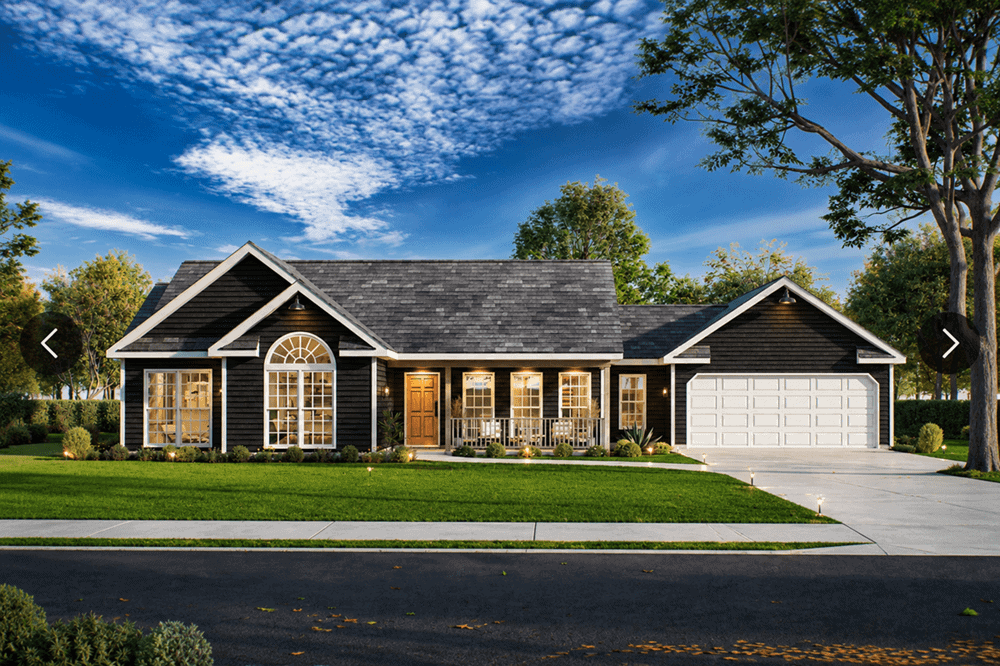 A Traditional Ranch home with covered front porch, gable roofline, and vinyl siding. 3 beds, 2 baths, 1,500 sq ft - Plan #198-1229