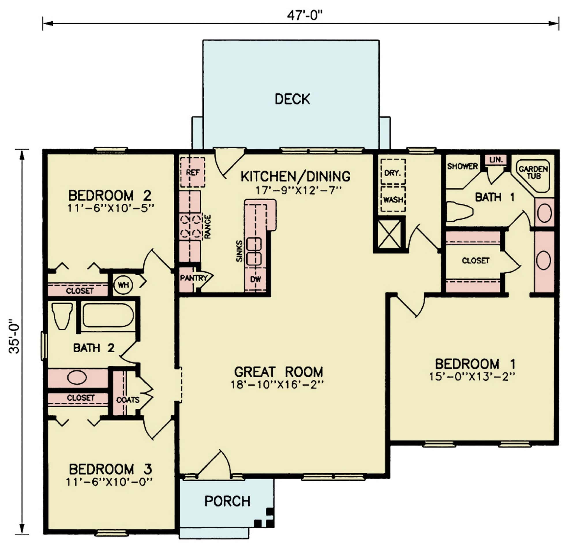 Main Level of Traditional Plan #198-1230