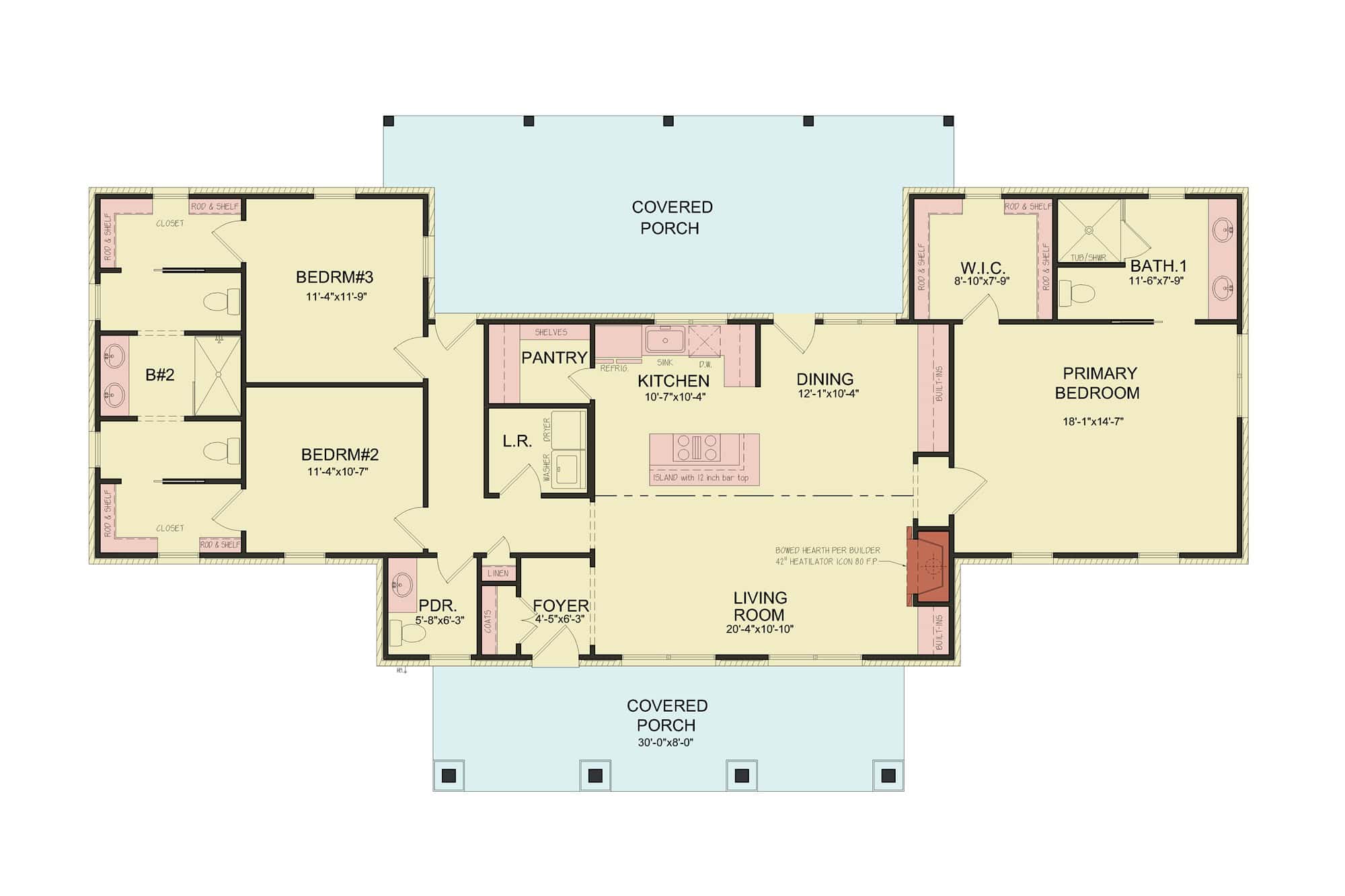 Main Level of Farmhouse Plan #198-1234