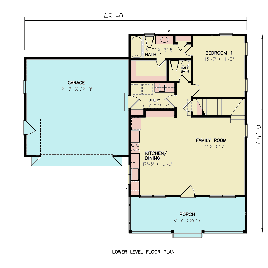 Main Level of Craftsman Plan #198-1241