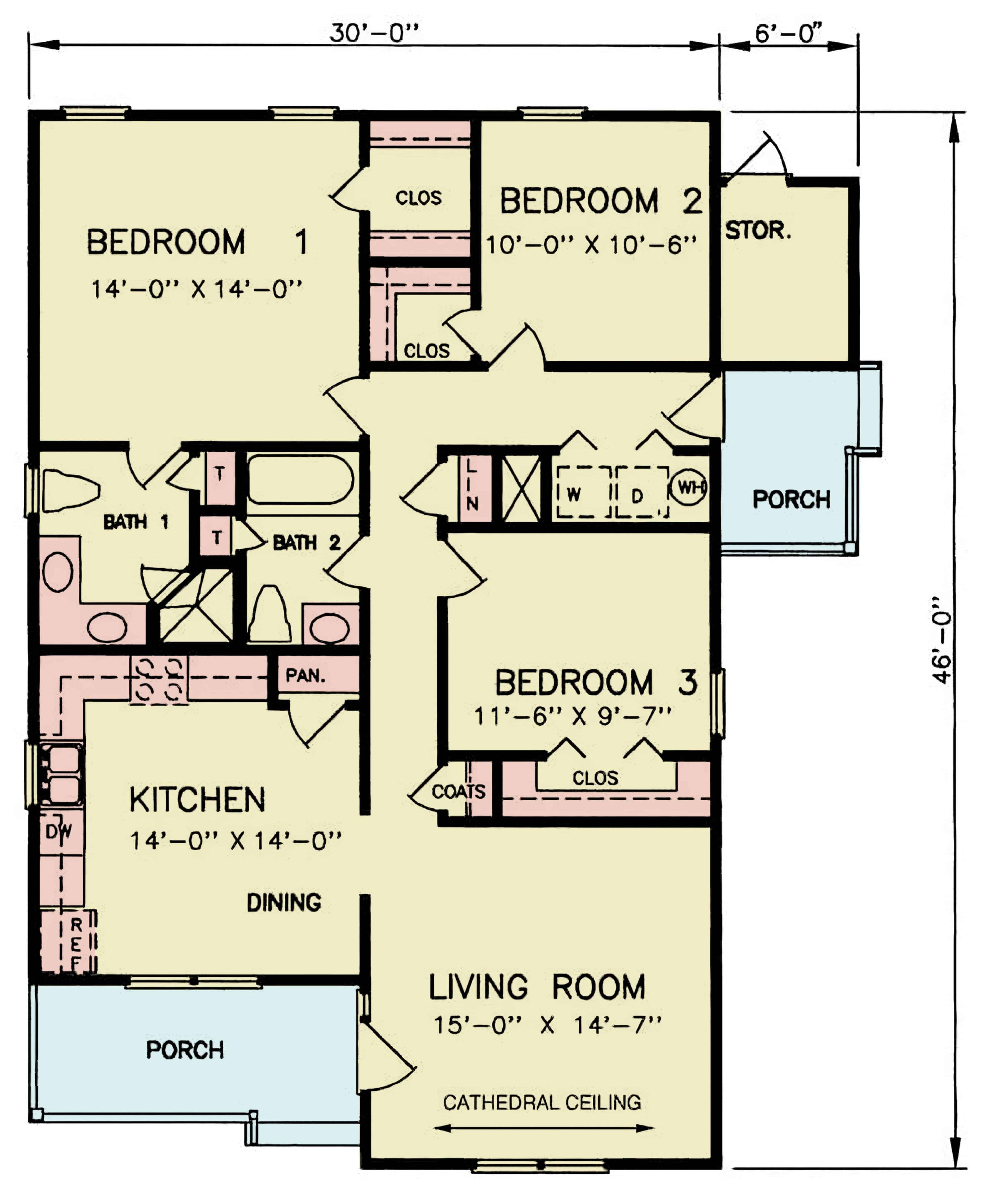 Main Level of Traditional Plan #198-1252