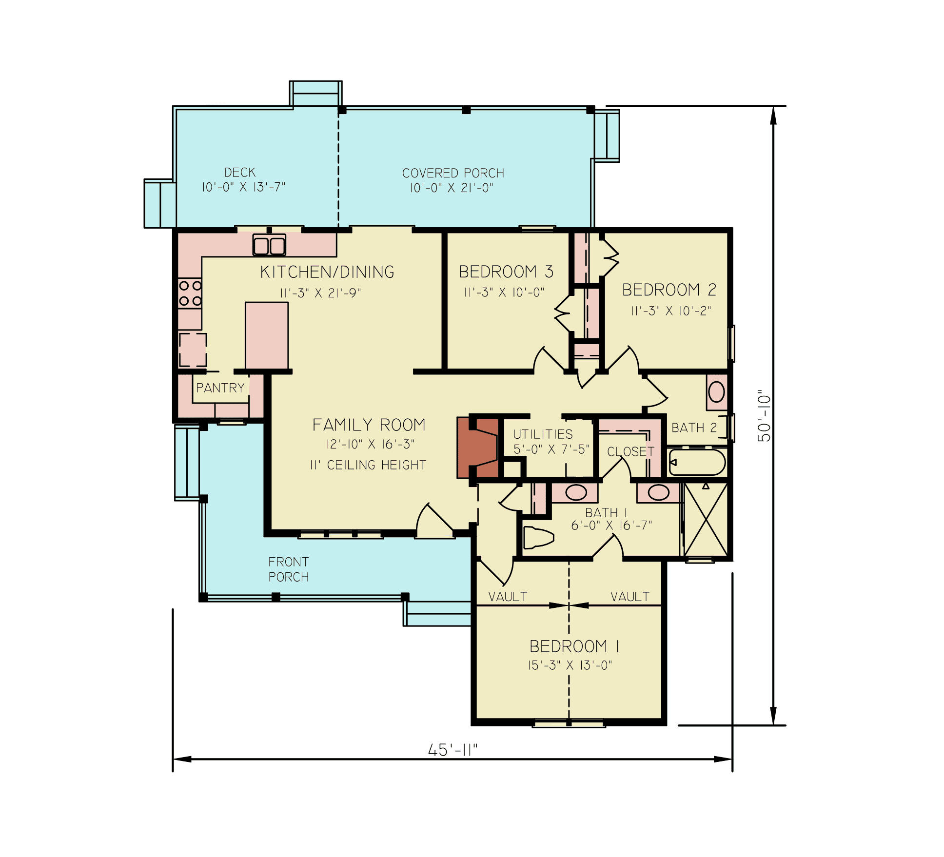 Main Level of Farmhouse Plan #198-1253