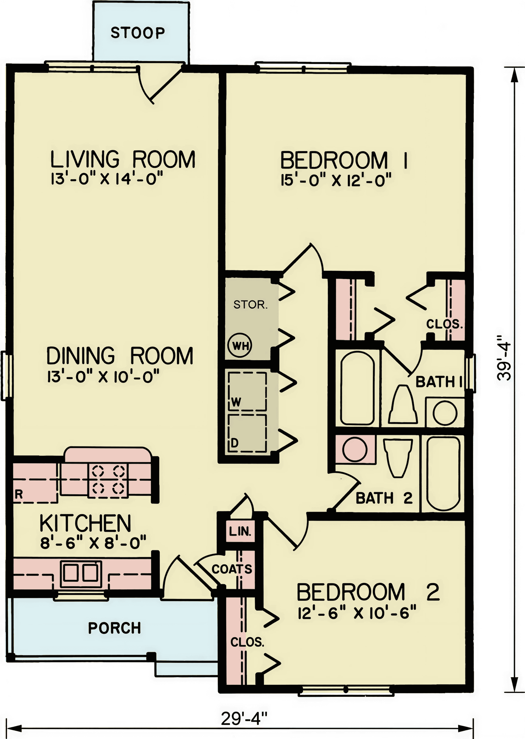 Main Level of Cottage Plan #198-1255
