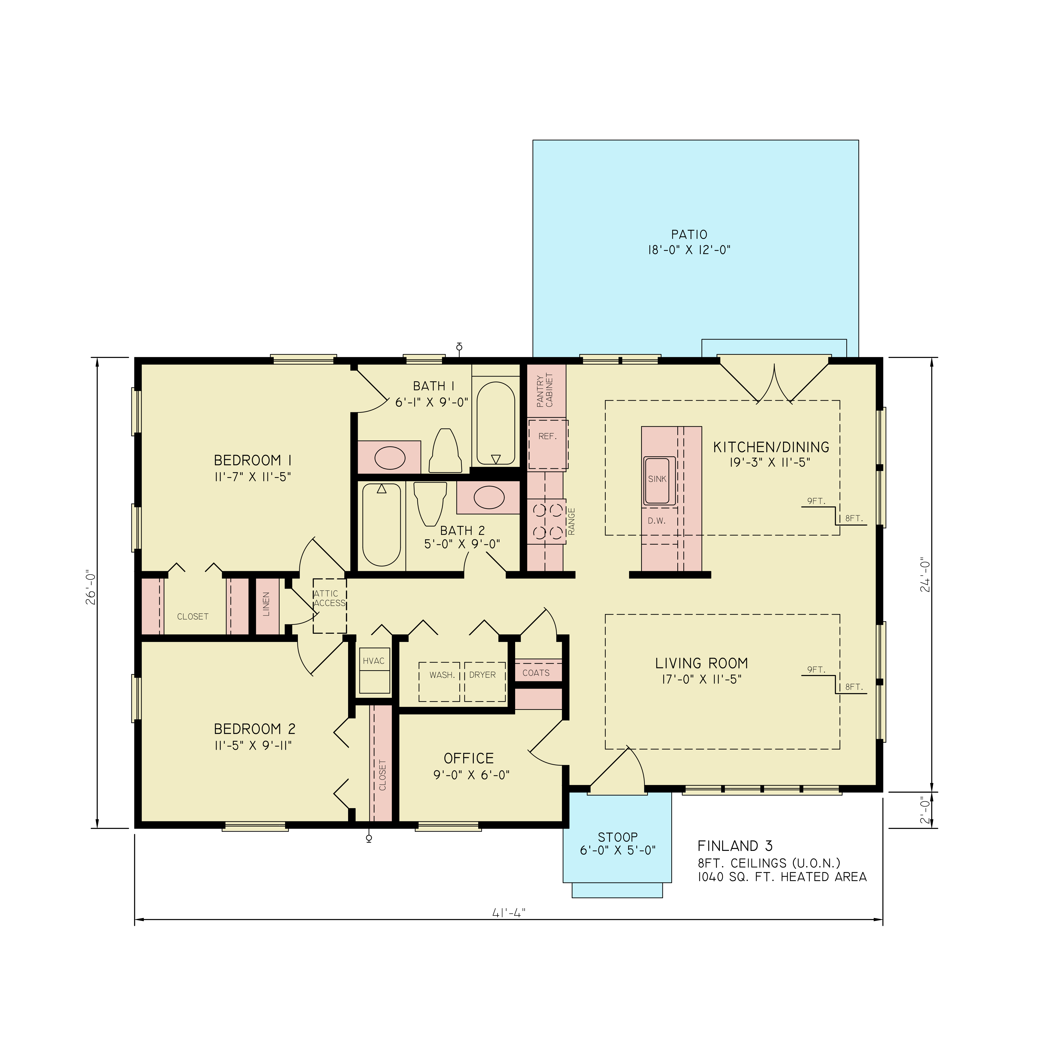 Main Level of Cottage Plan #198-1262