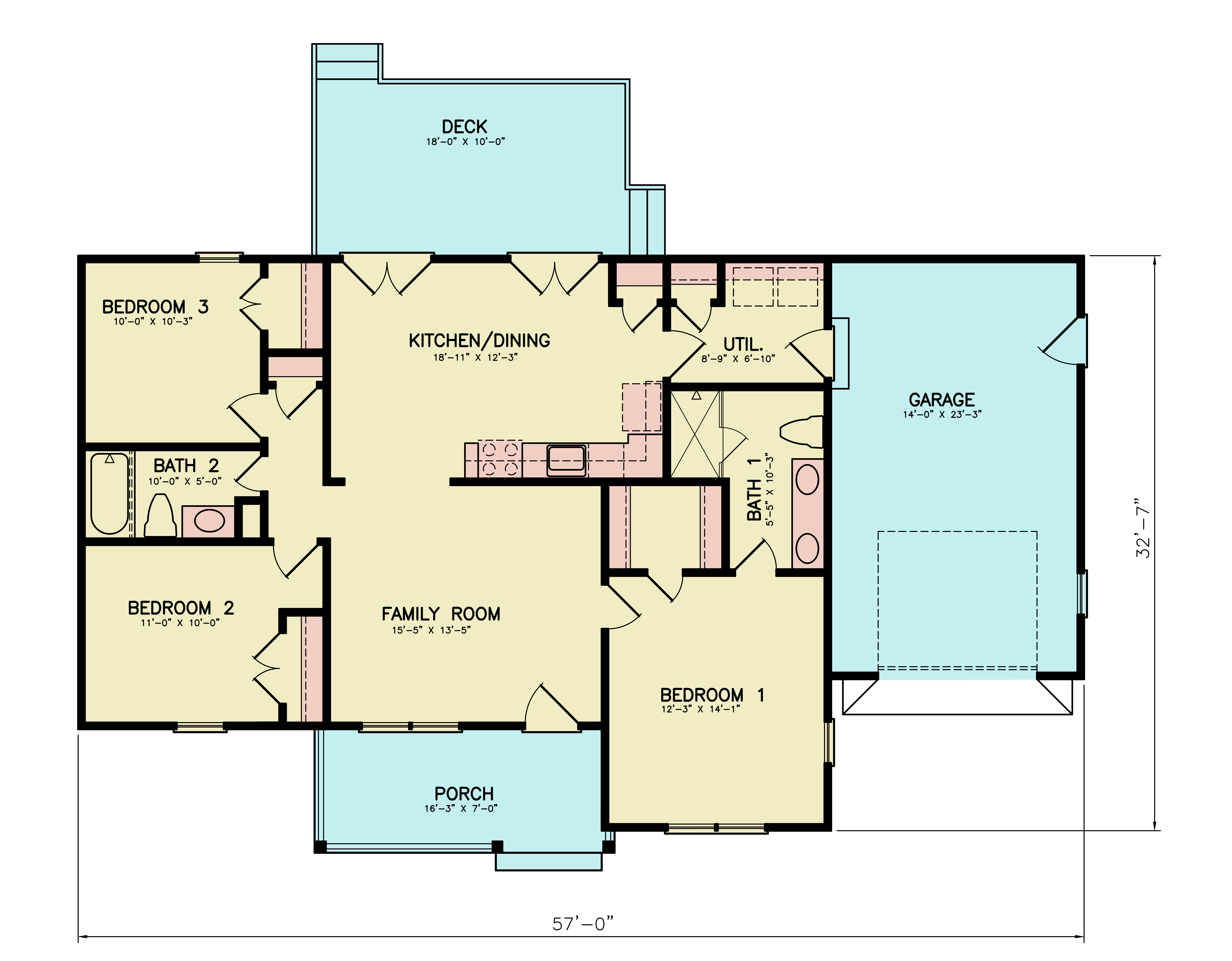 Main Level of Bungalow Plan #198-1269