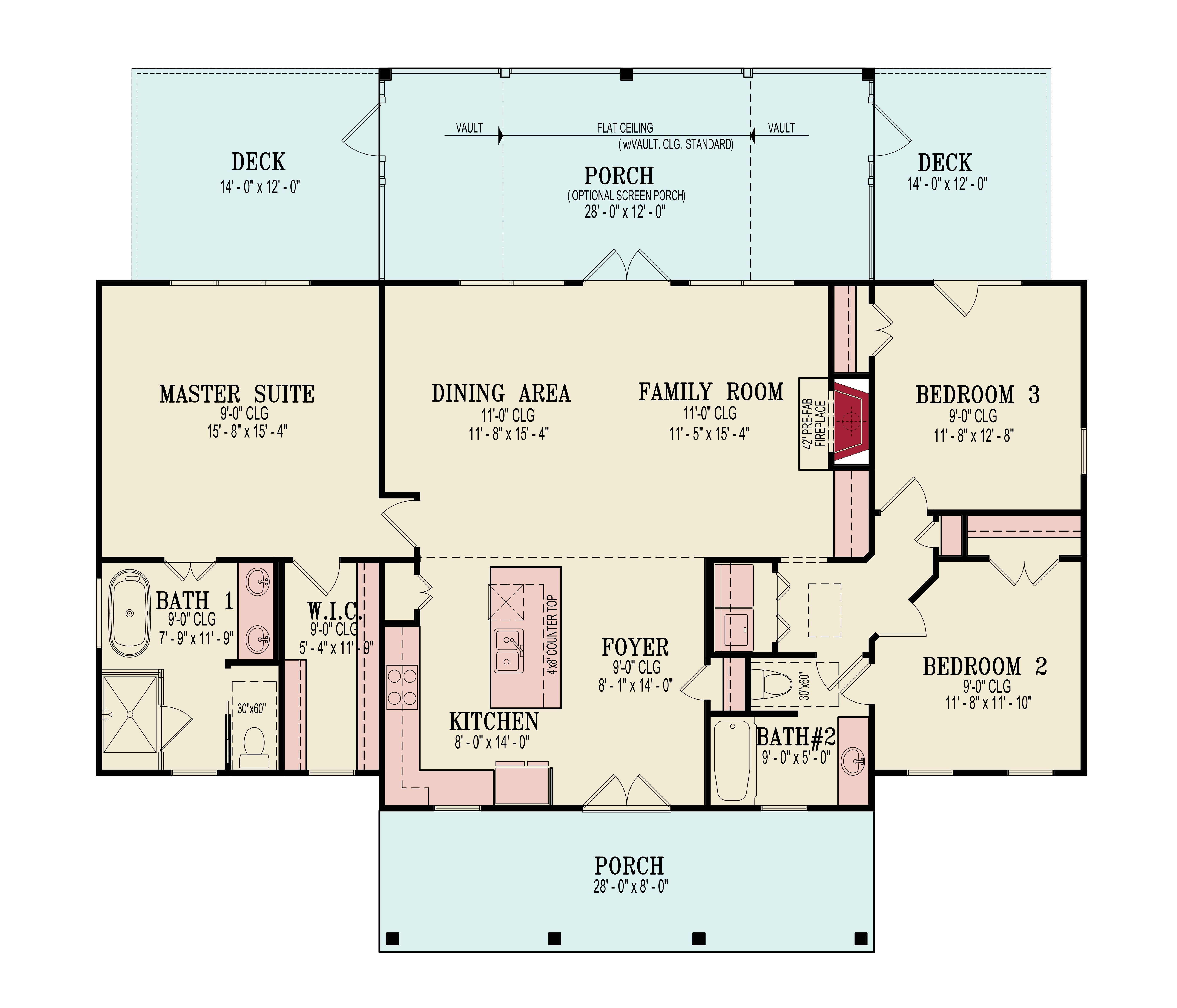 Main Level of Farmhouse Plan #198-1276