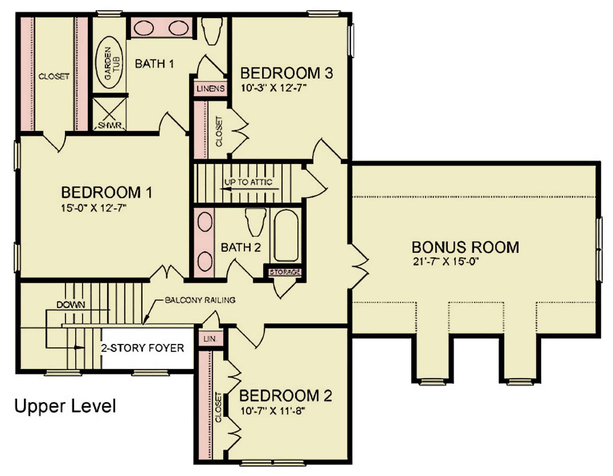 Upper Level of Farmhouse Plan #198-1277