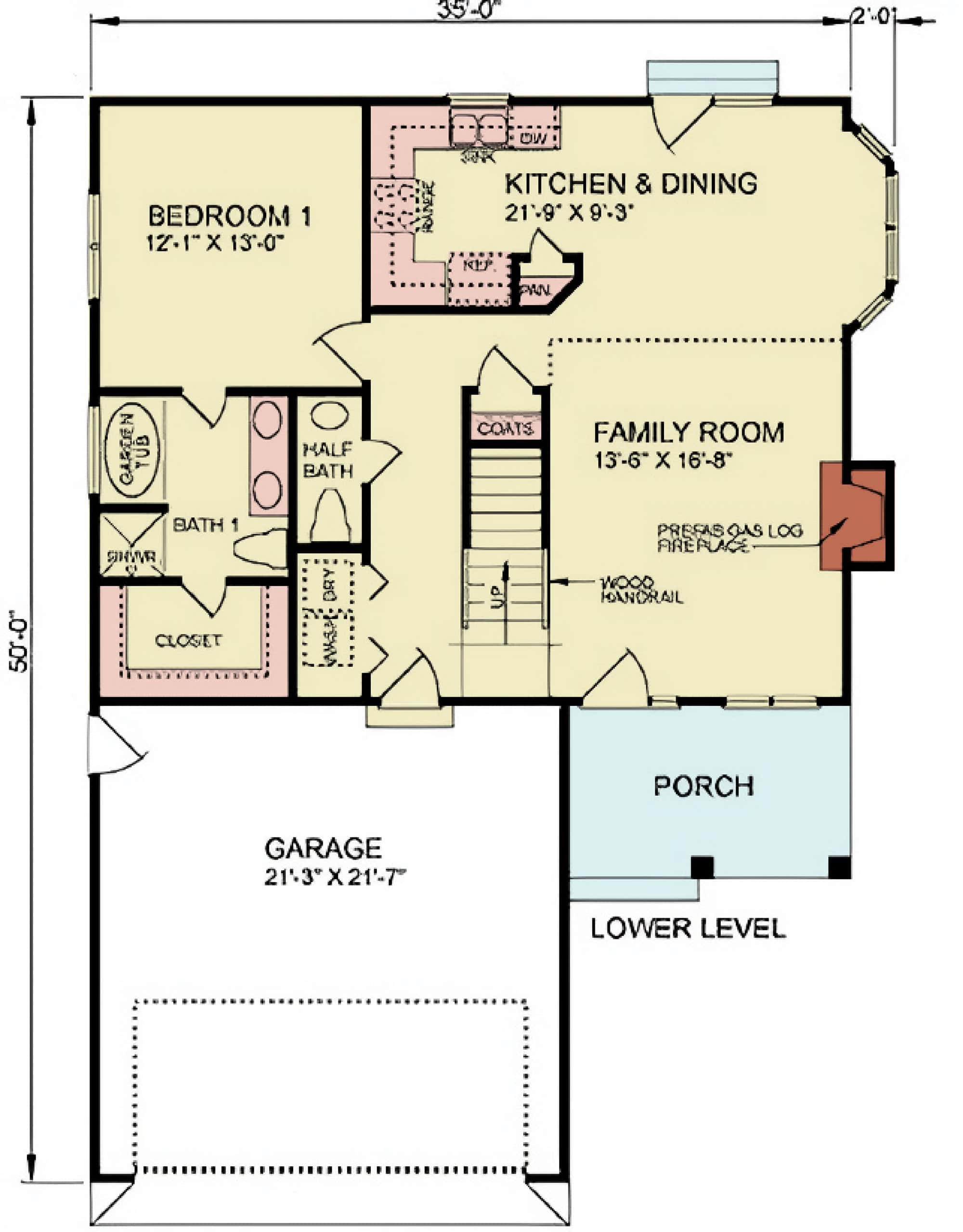 Main Level of Craftsman Plan #198-1286