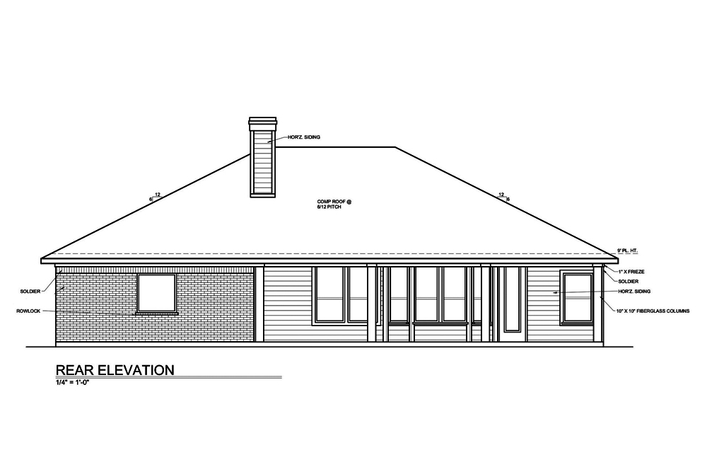 Home Plan Rear Elevation of this 3-Bedroom,1649 Sq Ft Plan -199-1001