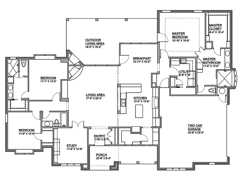 Floor Plan First Story of Traditional Plan #199-1002