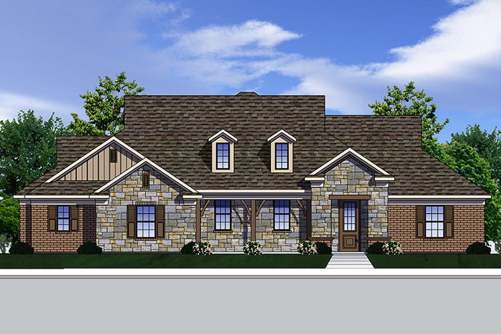 Front elevation of Traditional home plan (ThePlanCollection: House Plan #199-1004)