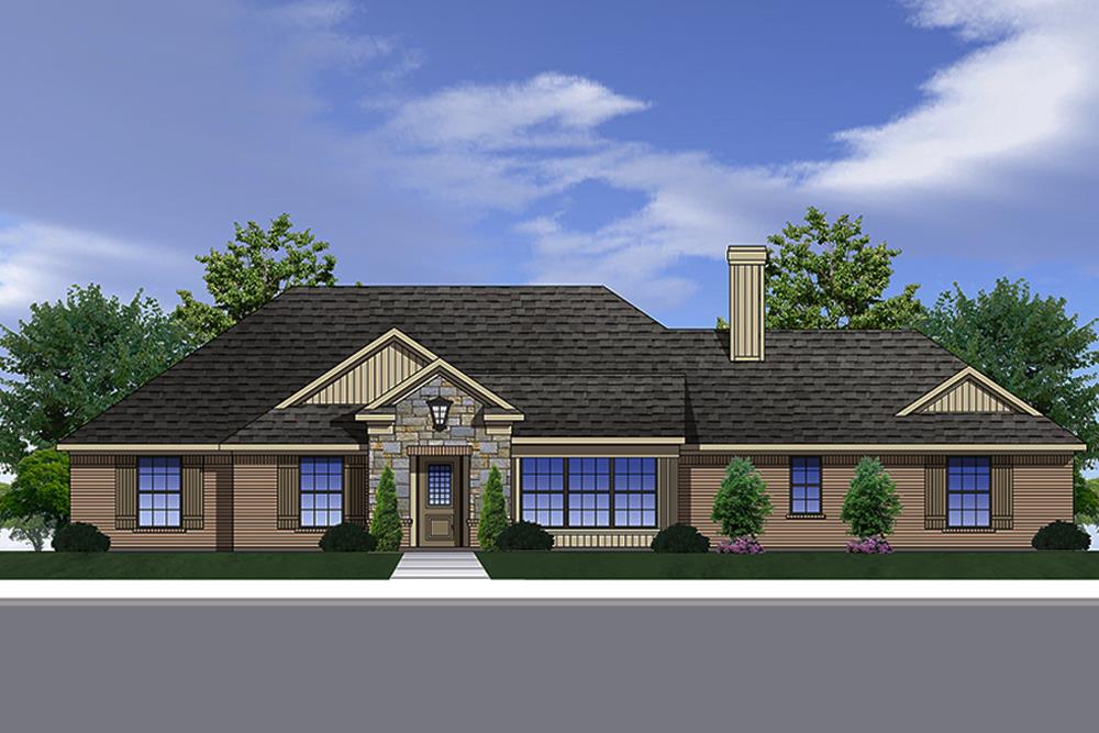 Front elevation of Traditional home plan (ThePlanCollection: House Plan #199-1010)
